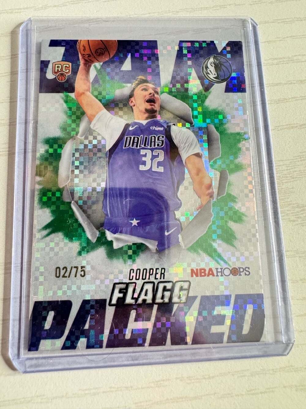 Hoops Cooper Flagg Jam-Packed Green Pulsar Parallel Rookie Card 02/75